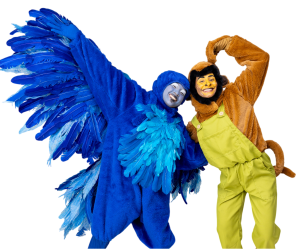 Arara Gracinha e Macaco Sapeca juntos